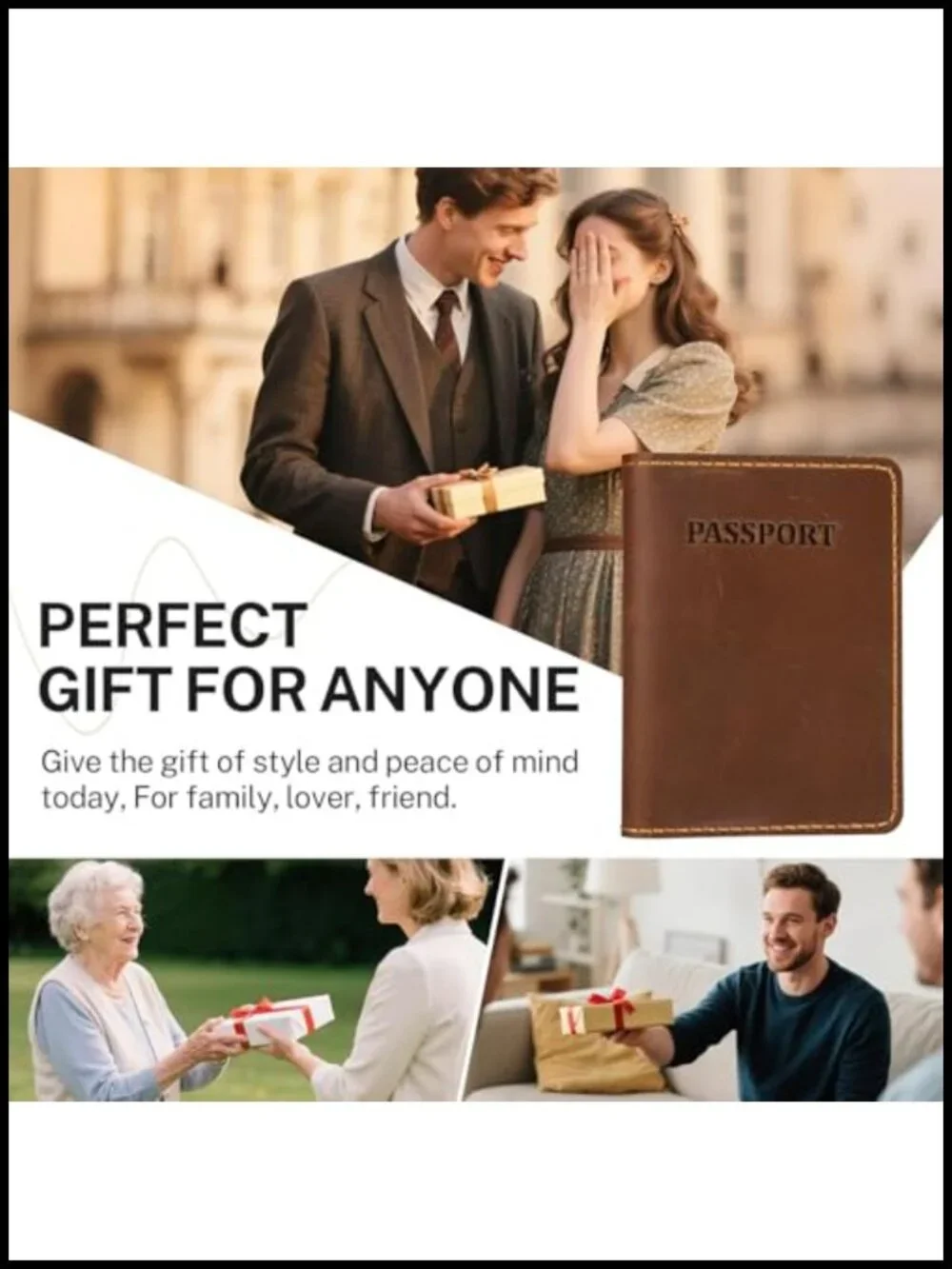 Genuine Leather Passport Holder with Card Slots and Pocket for Travel